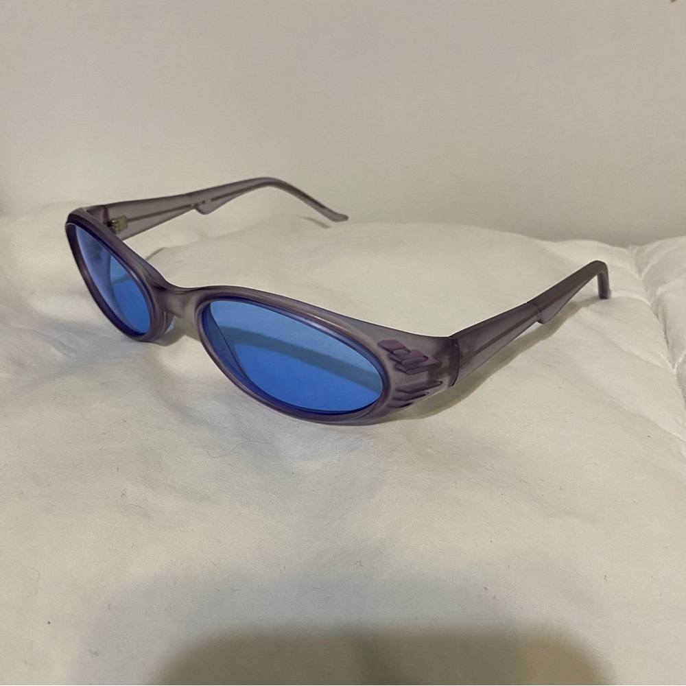 Vintage Unique Blue Tint Oval Translucent Sunglasses